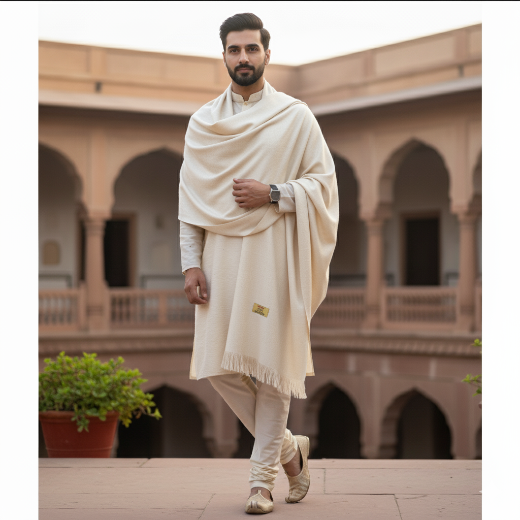 Raymond Acrylic Shawl Lohi Daksh Colour Cream